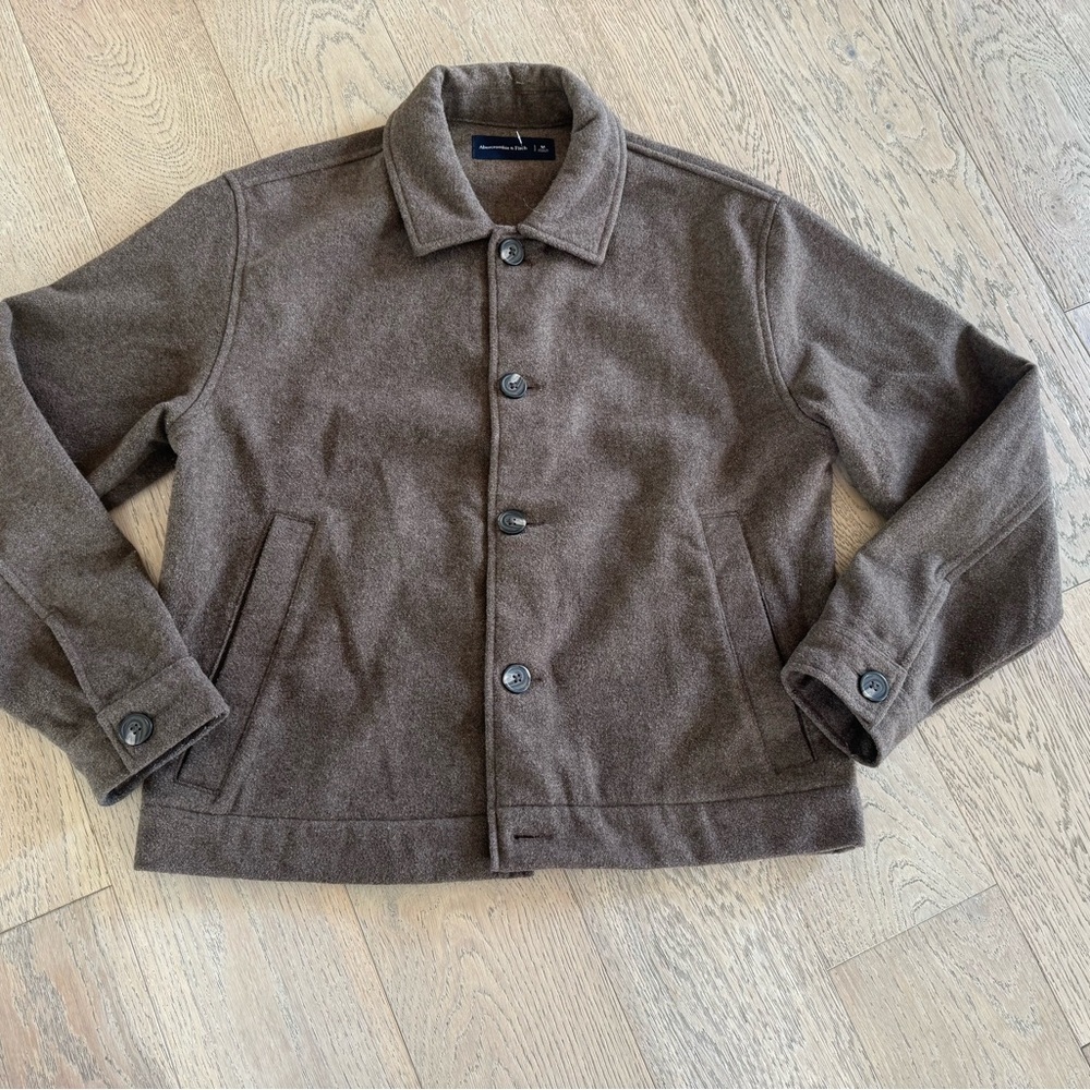 Abercrombie & Fitch Wool Blend Short Coat jacket Outerwear Button Up Brown Meidu